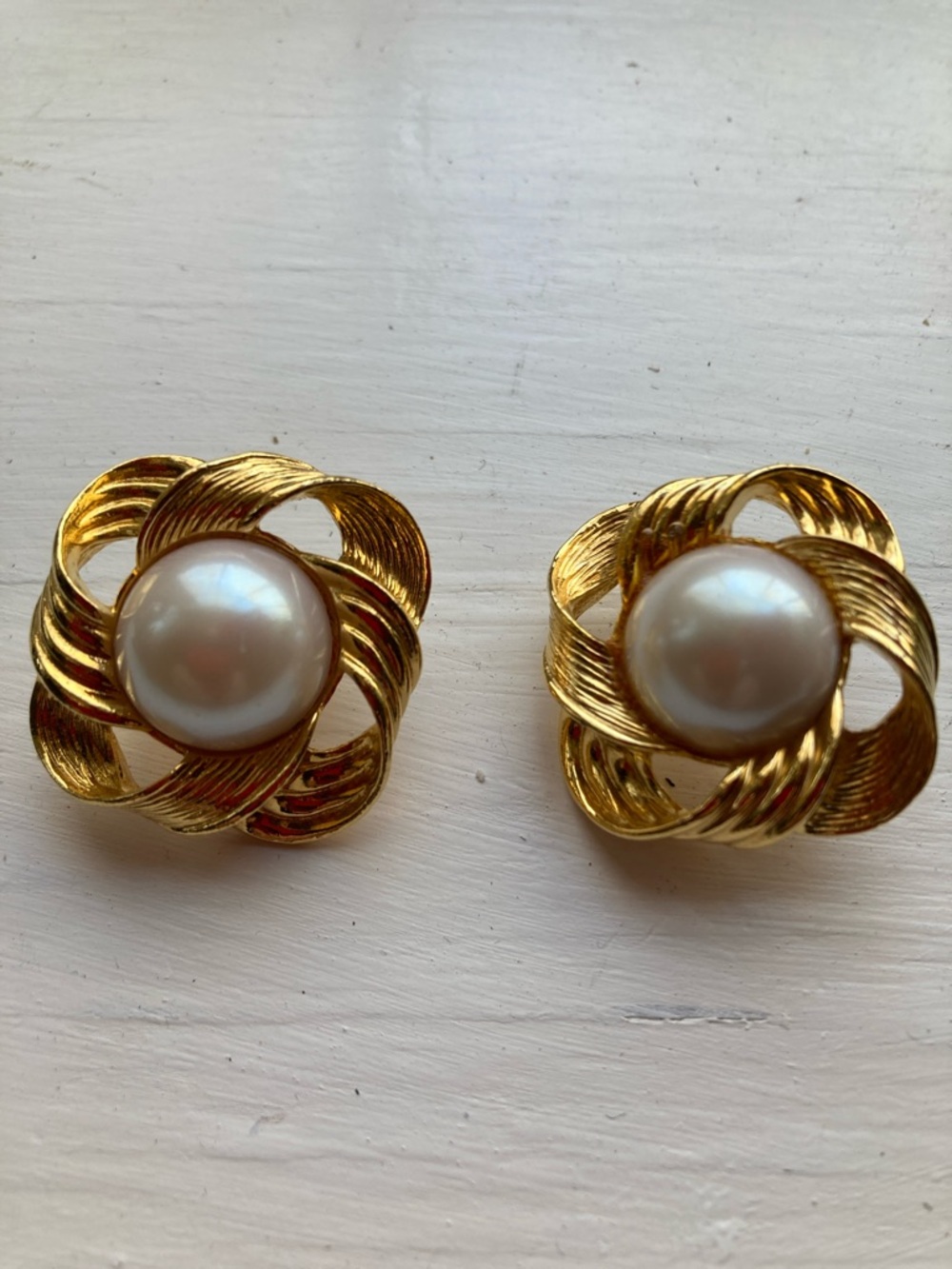 Gold Pearl-Style Knot Clip Earrings